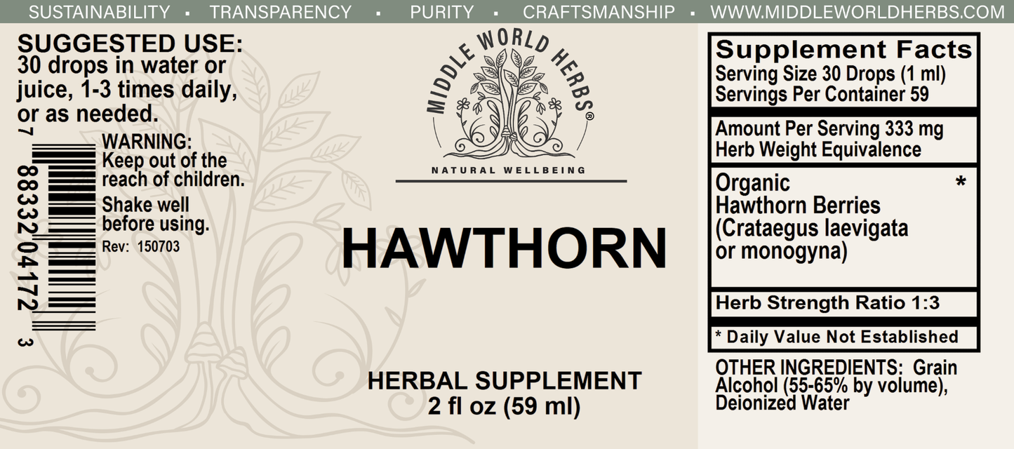 Hawthorn Berry Tincture supplement facts label 2oz