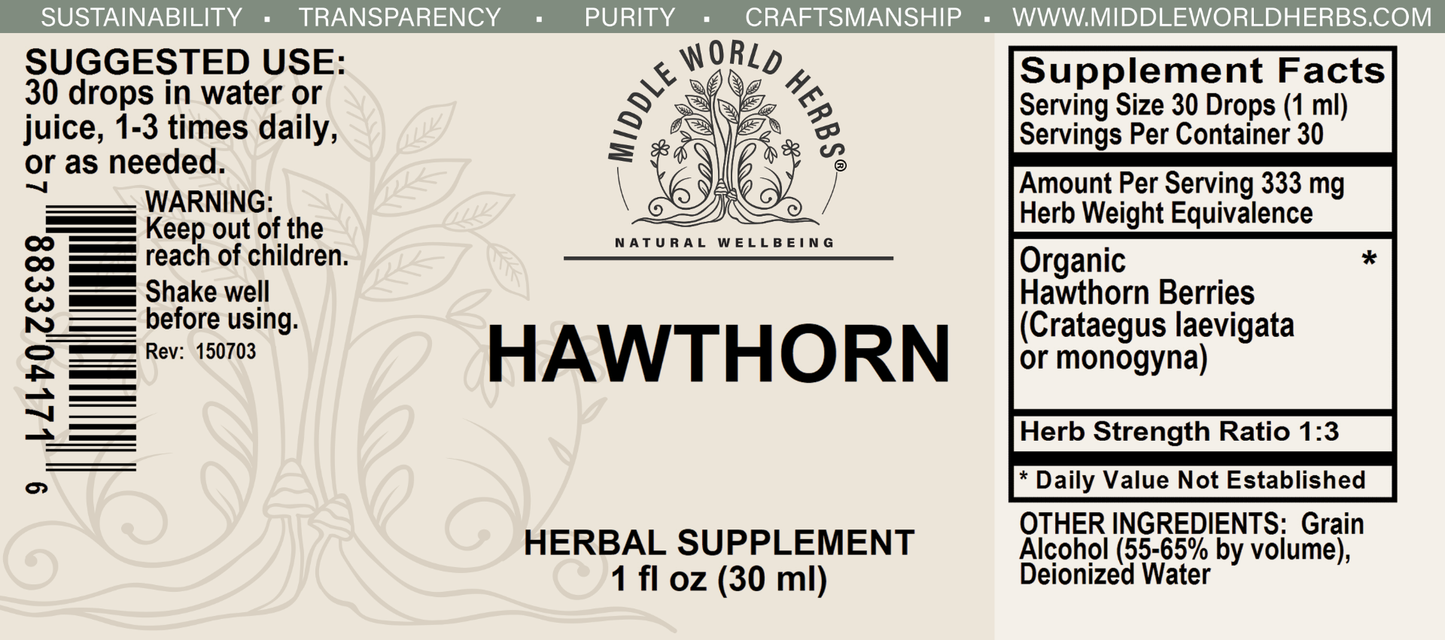 Hawthorn Berry Tincture supplement facts label 1oz