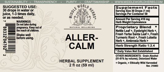 Aller-Calm Herbal Tincture supplement facts label